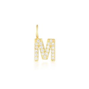 Initial "M" Charm - Gold Plated & White Cubic Zirconia